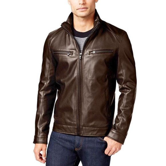 Michael Kors Perforated Faux-Leather Moto Jacket